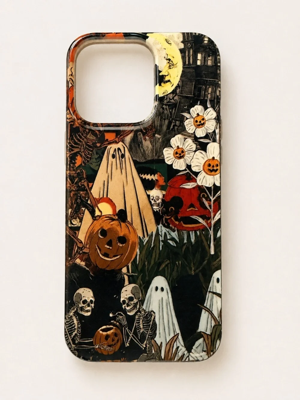 Halloween Pumpkin & Ghost iPhone 16 Pro Max Case - Black Orange Design